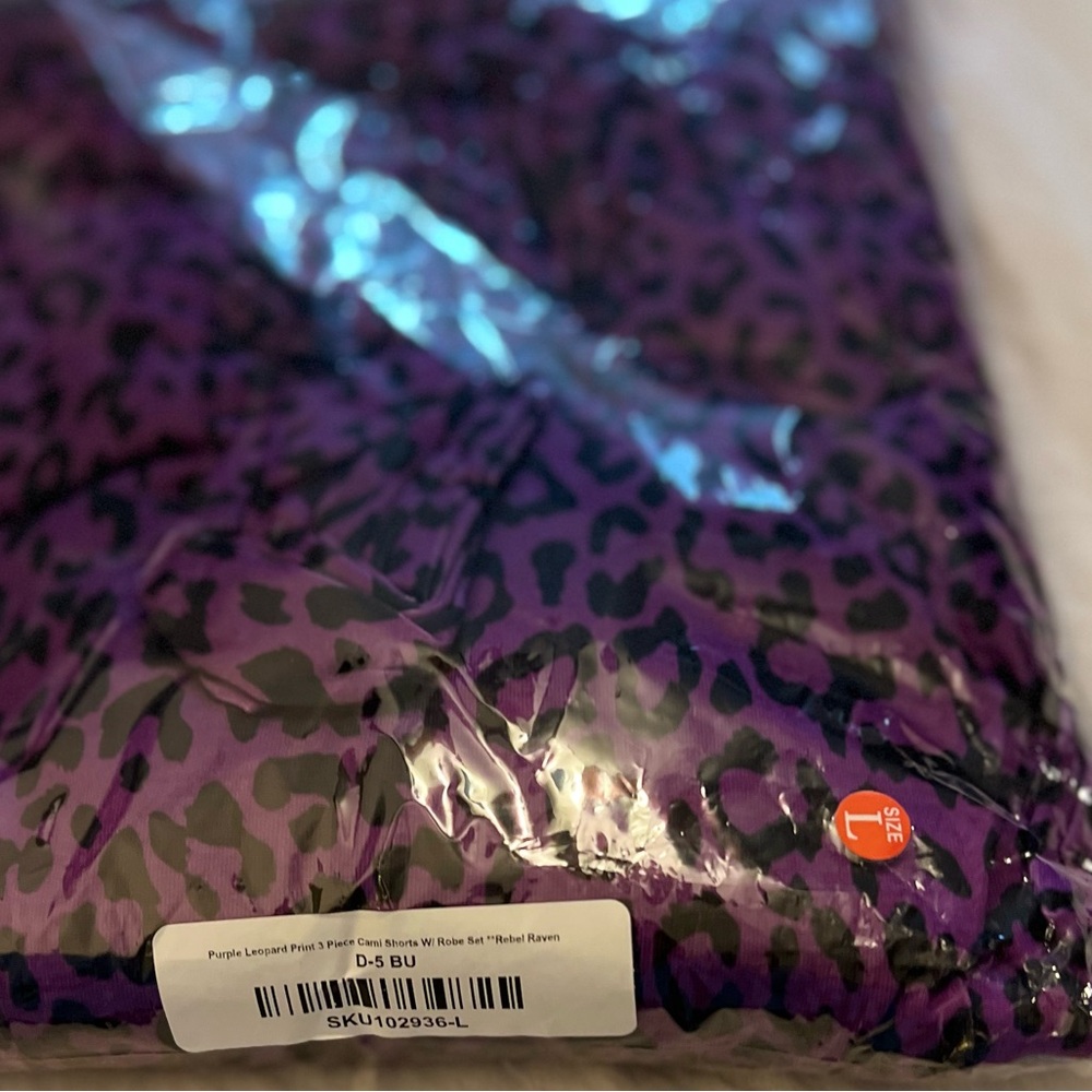 NWT Rebel Raven Purple Leopard Print 3 Piece Cami Shorts W/ Robe Set - Picture 5 of 7